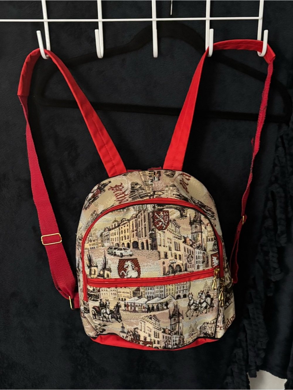 Tapestry Prague City-Scene Mini Backpack with Red Accents